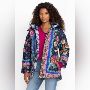 Johnny Was • Mauri Reversible Quilted Puffer Jacket Darnahta Scarf Print S NWT